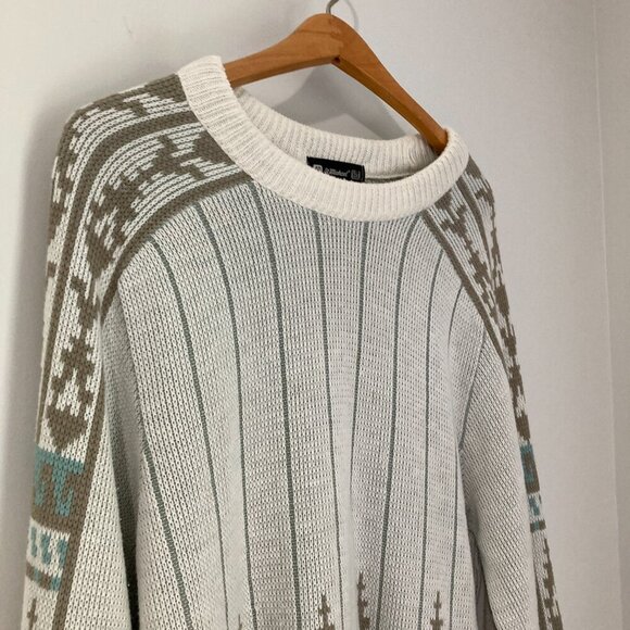 Vintage St Michaels Sweater White Grey Fair Isle Men Size XL/50 Tall UK Pattern - Picture 10 of 12